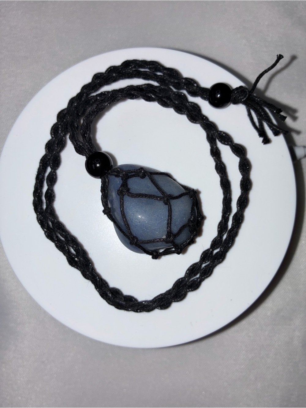 Calming Blue Aventurine Polished Crystal Necklace – Hand-Woven Artisan Pendant - Picture 2 of 9